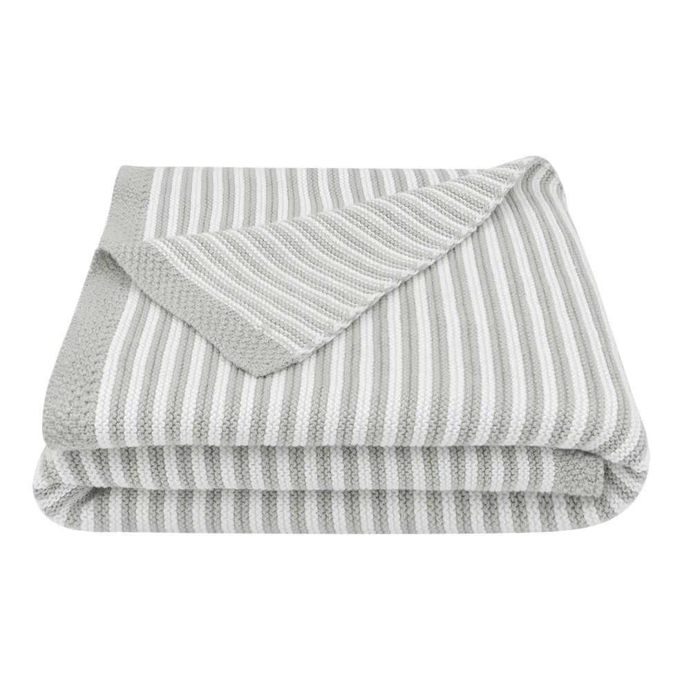 100 Cotton Knit Stripe Blanket Grey white