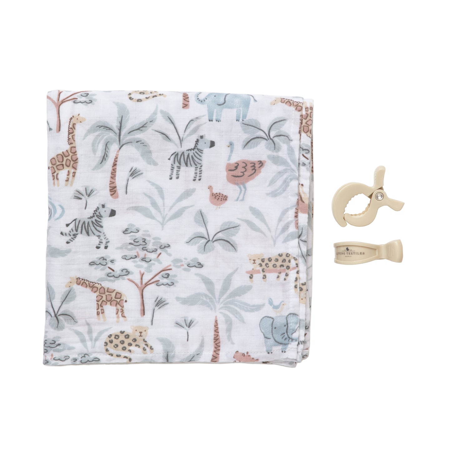 Organic Muslin swaddle and peg set - Wild Safari