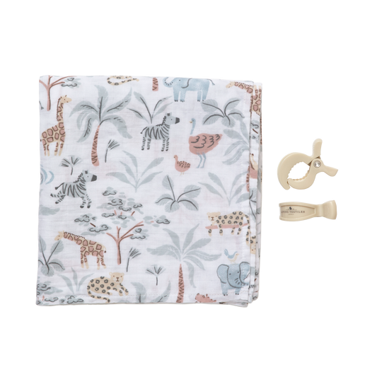 Organic Muslin swaddle and peg set - Wild Safari