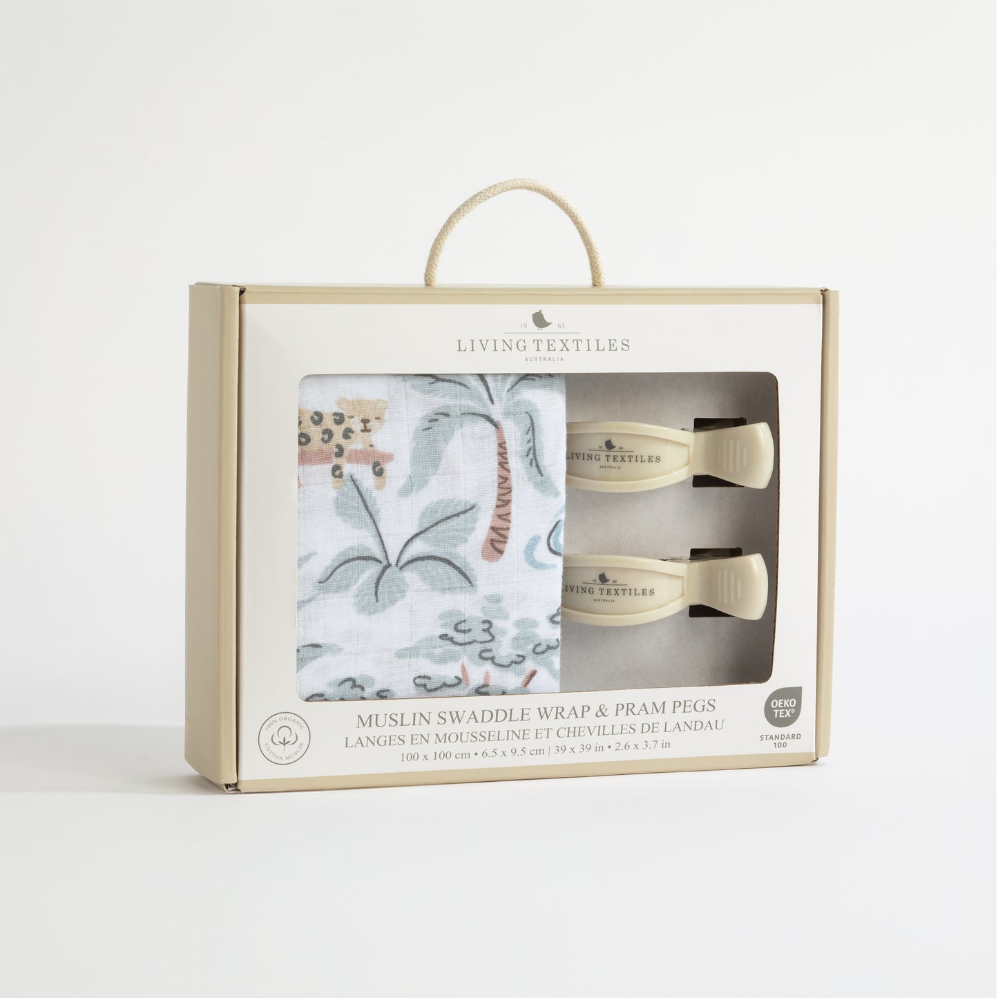 Organic Muslin swaddle and peg set - Wild Safari