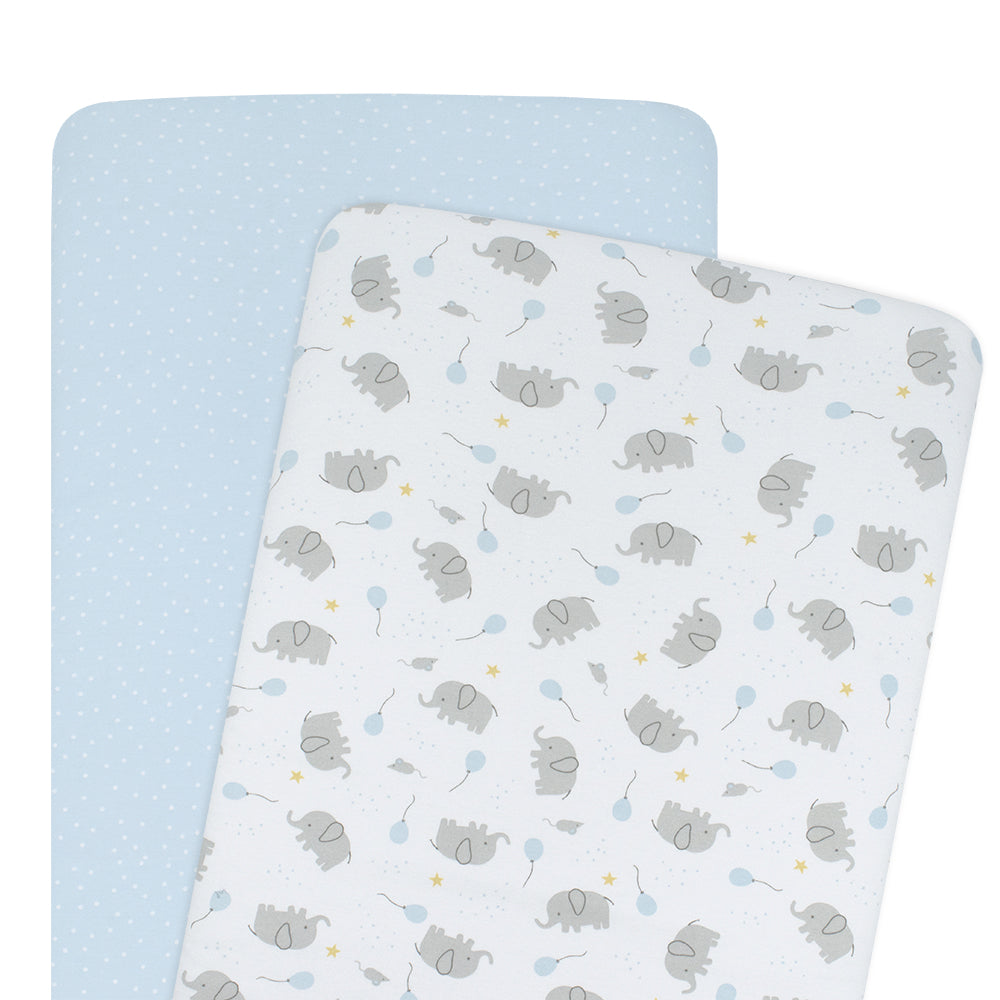 2pk Bedside Bassinet Fitted Sheets - Mason Elephant