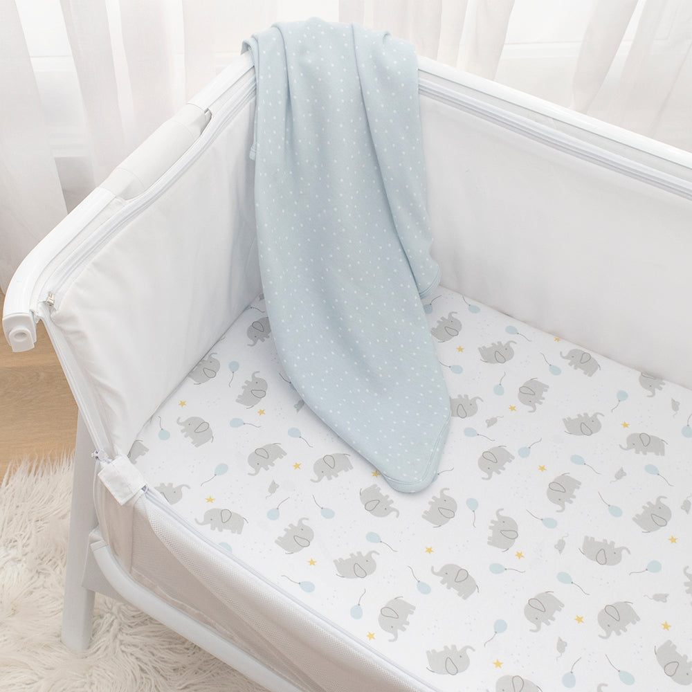 2pk Bedside Bassinet Fitted Sheets - Mason Elephant