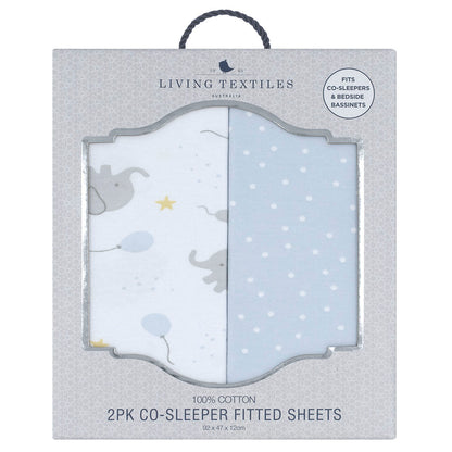 2pk Bedside Bassinet Fitted Sheets - Mason Elephant