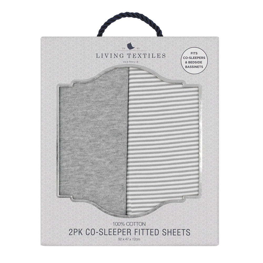 2-pack Jersey Cradle/Co-Sleeper Fitted Sheets - Grey Stripe/Melange