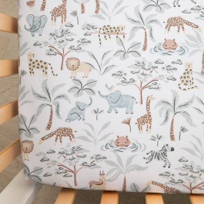 1 Pack Organic Jersey Cot Fitted Sheet - Wild Safari