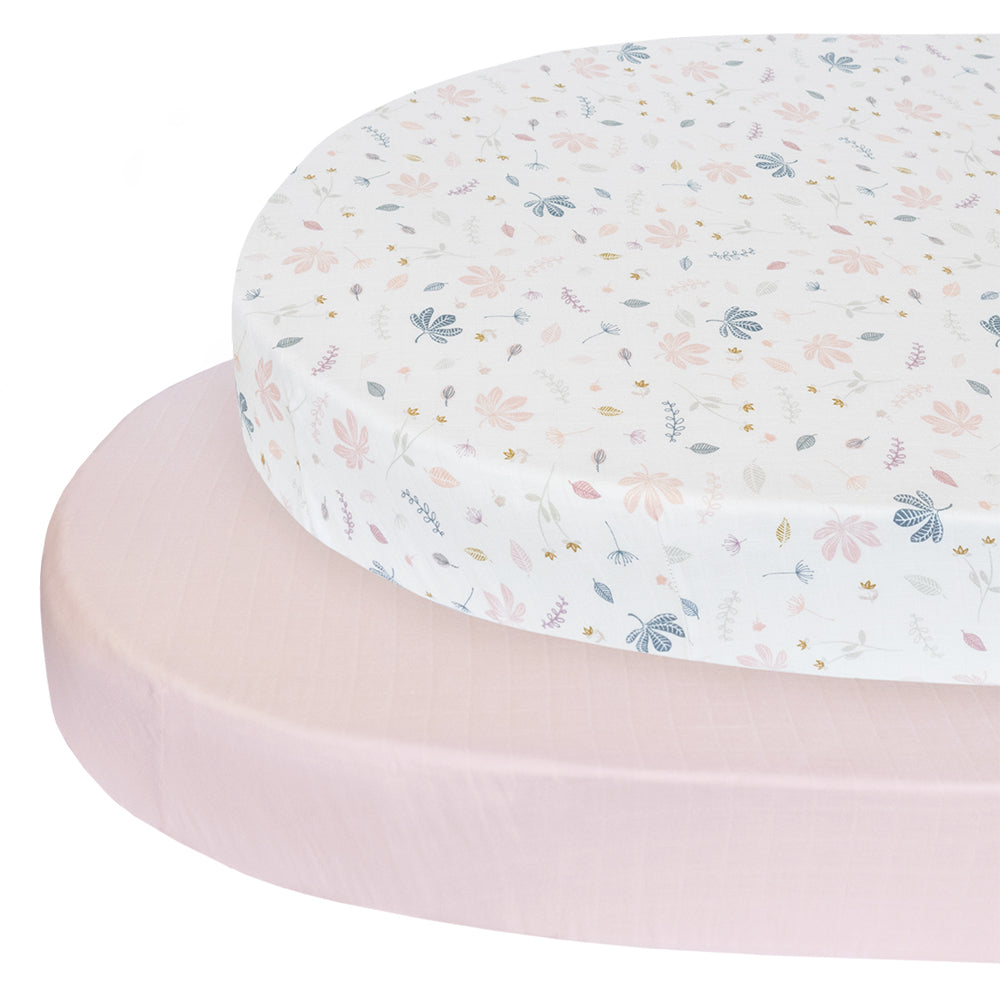 Organic Muslin 2-pack Oval Cot Fitted Sheets - Botanical/Blush