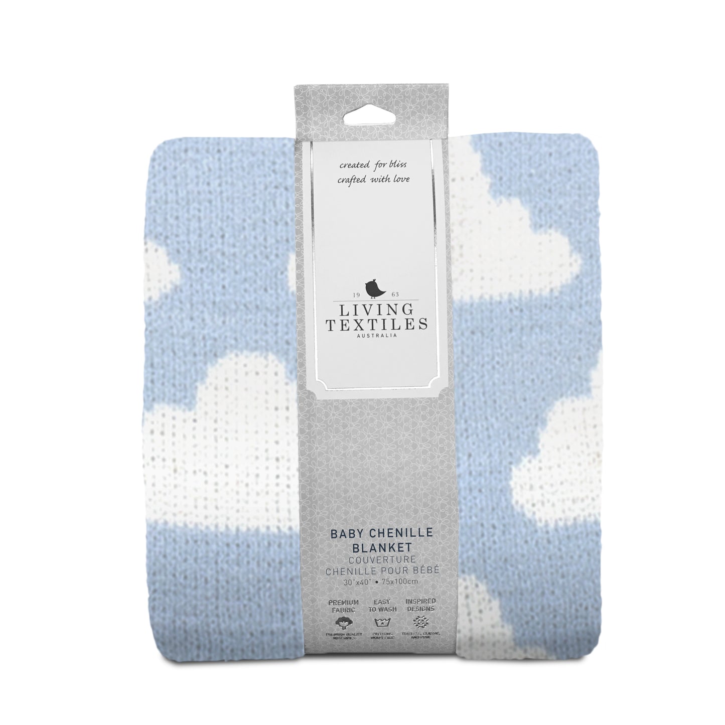 Chenille Blanket - Blue Clouds