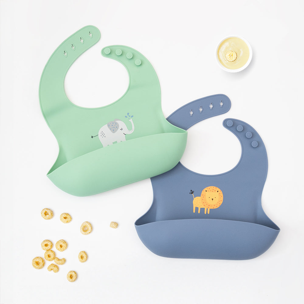 Silicone Bib - Elephant/ Sage